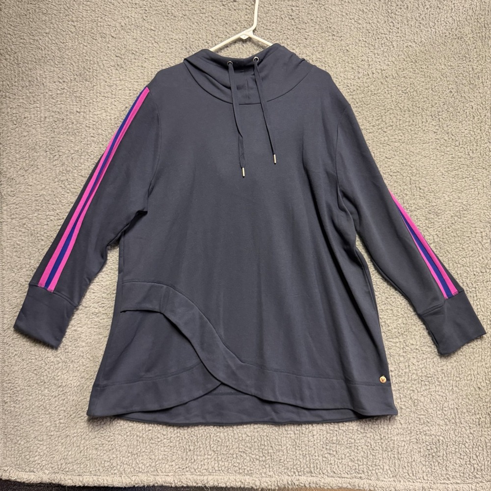 LIVI Active Women's Plus Size 22/24 Hooded Sweatshirt Navy Pink Blue Stripe NEW